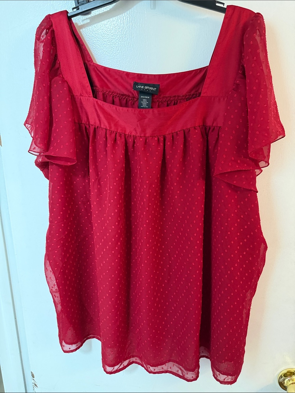 Lane Bryant Red Swiss Dot Ruffle Sleeve Square Neck Top